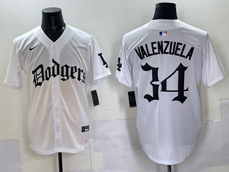Men Los Angeles Dodgers  #34 Valenzuela white Nike 2025 MLB jersey 002
